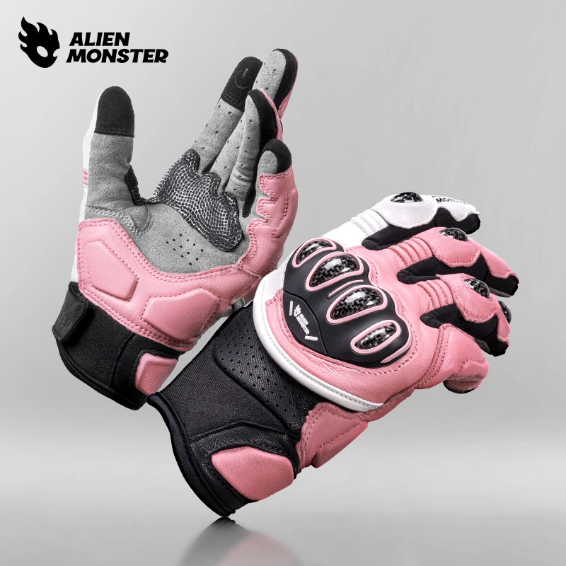 

Женские мотоциклетные перчатки из углеродного волокна, натуральная кожа, перчатки с защитой от падения, всесезонное мотоциклетное снаряжение, сертифицированное CE