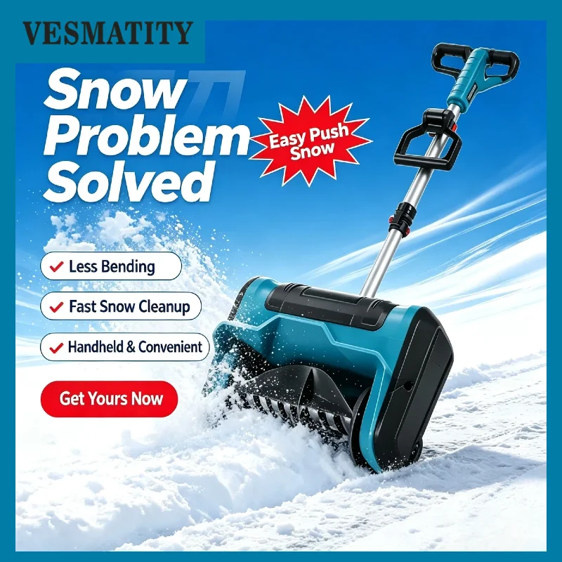 Vesmatity Brushless Electric Snow Shovel 3000W Cordless Foldable Snow Sweeper Plow Garden Street Clean for Makita 18V Battery