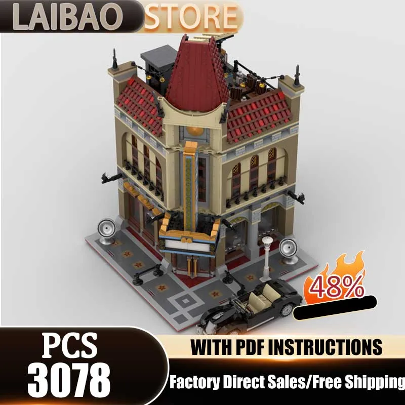 

Модель городского здания, конструктор MOC, модель частного кинотеатра, технологические кирпичики, DIY, рождественский набор для сборки, игрушка-уличный пейзаж, подарки