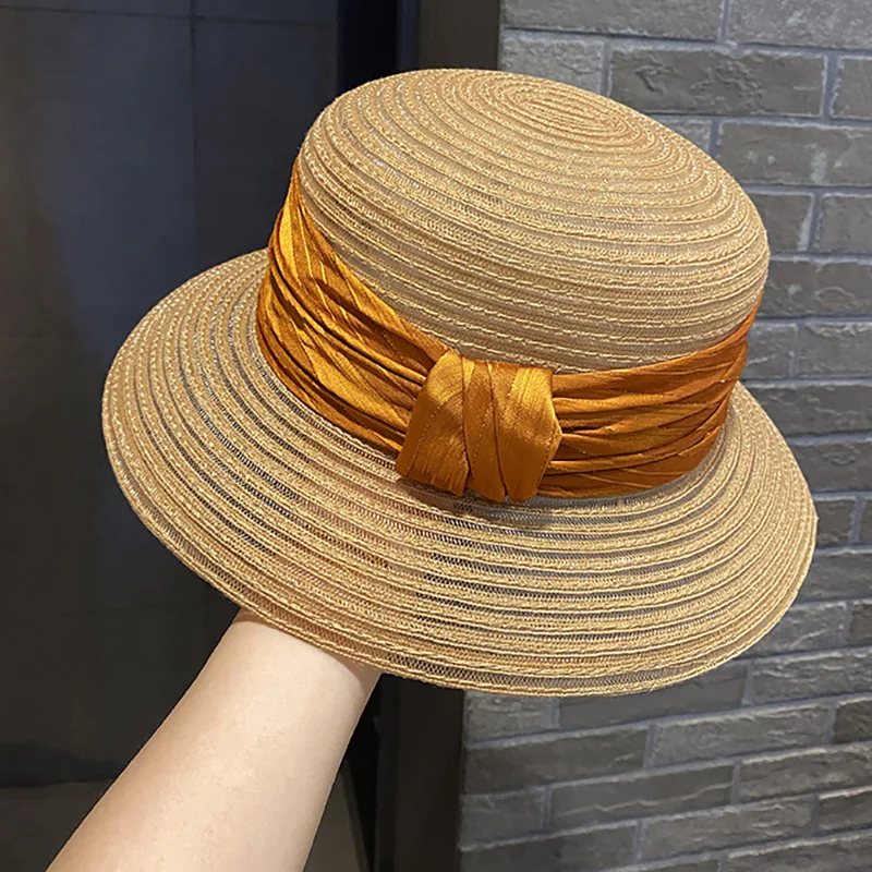 French Elegant Hepburn Style Harajuku Bucket Hats For Women Summer Beach Wide Brim Sunscreen Hat Basin Hat Fashion Casual Caps image 2