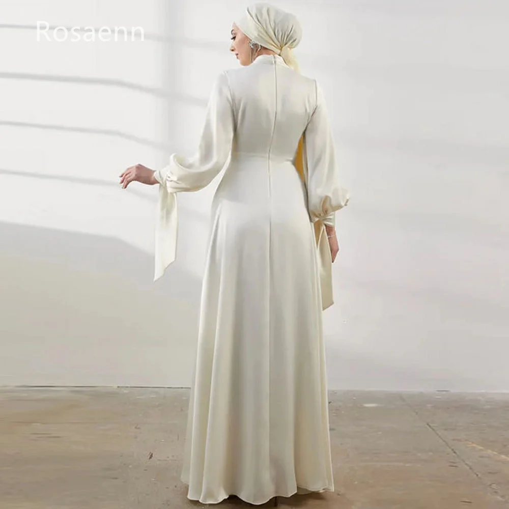 Customized Muslim Elegant A-line High Collar Wedding Dresses 2025 New Design Satin Bride Gown Draped Pleat robe de mariée Pleat