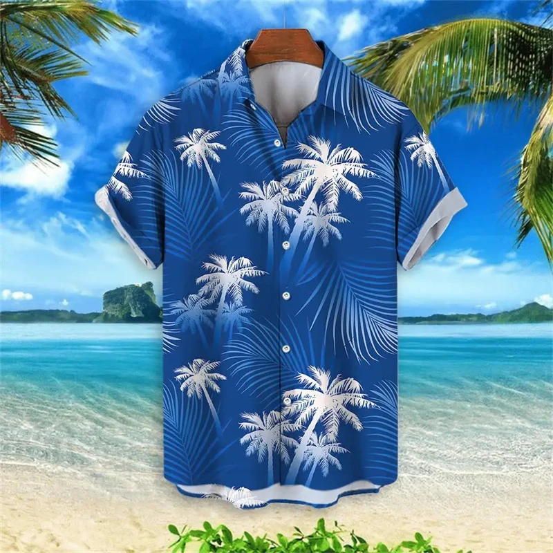 2024 Summer Coconut Tree Graphic Men\'s Hawaiian Shirts 3d Plant Shirt For Men Fashion Casual Short-sleeved Tops Lapel Blouse 4XL