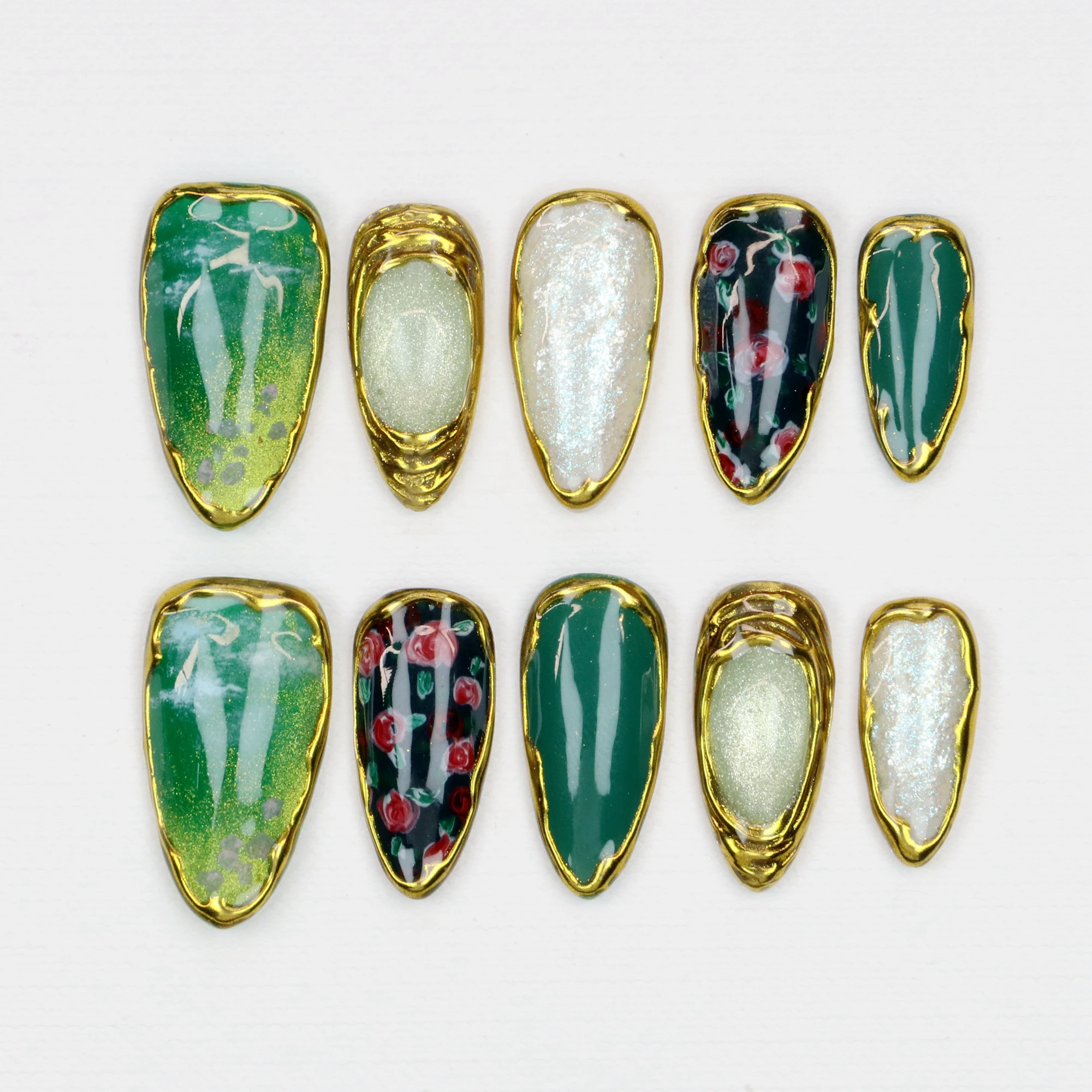 10 pezzi 3D Press Manicure Unghie finte di mandorla media Unico 3D Nuovo taglio dipinto a mano Stampa sulle unghie Design con set di lime per unghie adesive