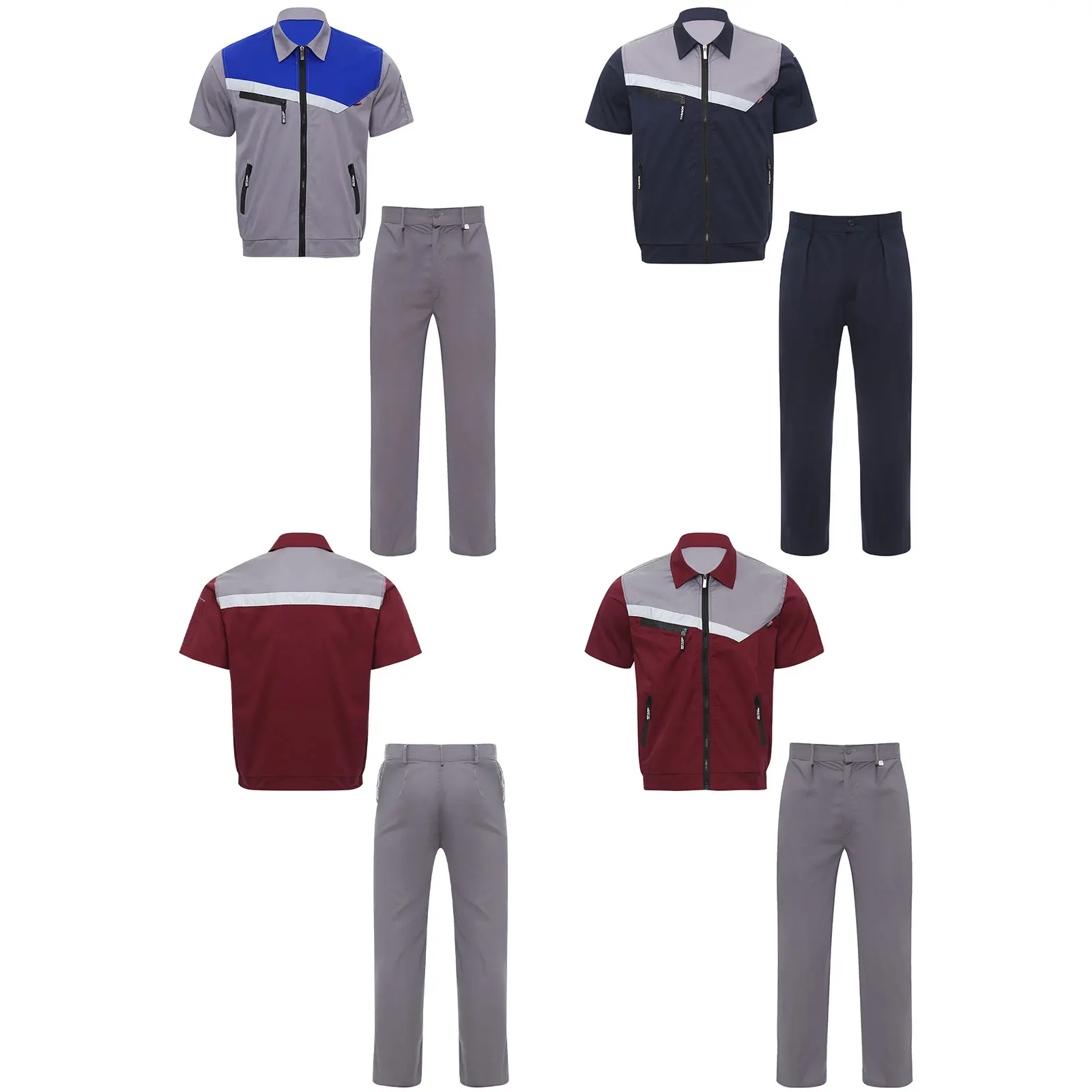 Mens Womens Work Outfit Wear Resistant Short Sleeve Reflective Strips Jackets Top And Pants Overalls Work Dungarees