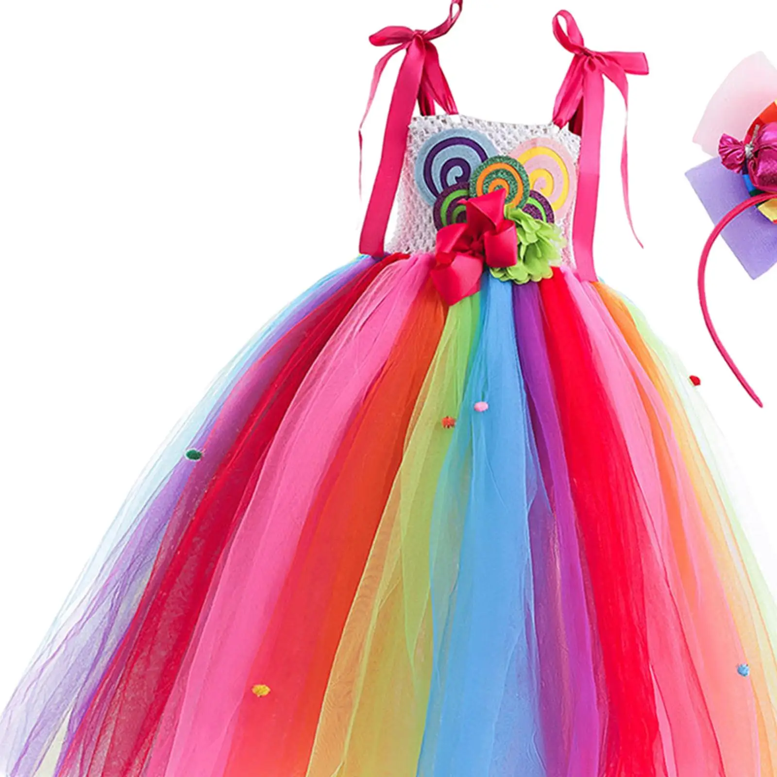 Vestido doce para meninas vestido extravagante colorido vestido arco-íris vestido de tule para Halloween