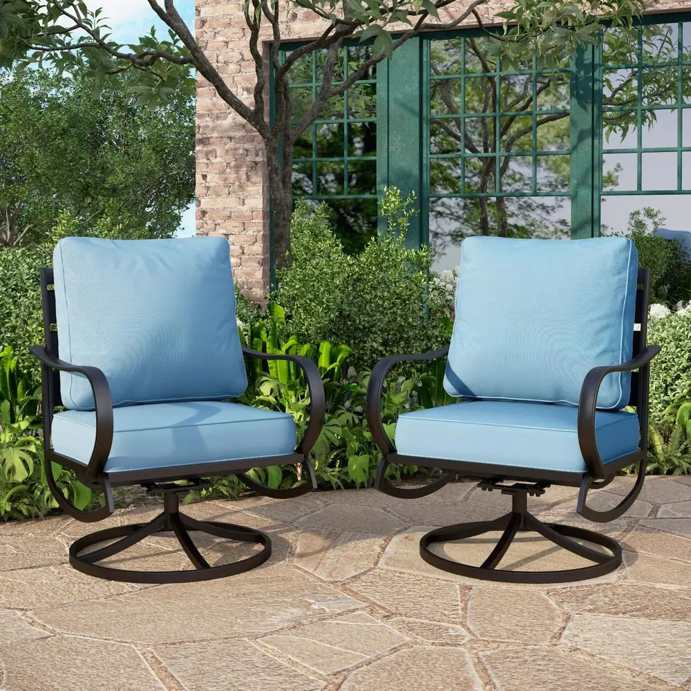 

Patio Furniture Chair Set for 2, Deluxe Outdoor Conversation Set with 2 Swivel Padded Sofa Chair, Full Metal with 5.8 Cushion f
