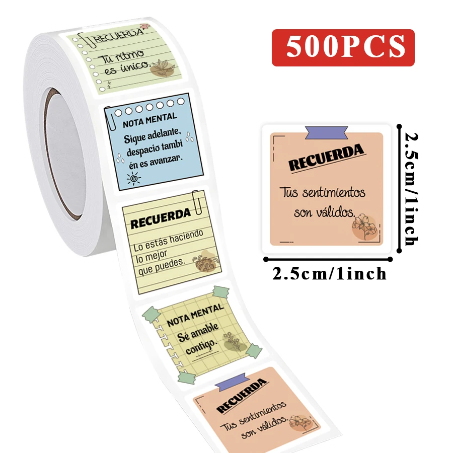 500 Pcs Spanish Mental Reminder Stickers Roll -Self-Adhesive Scrapbook Motivational Labels with Positive Quotes