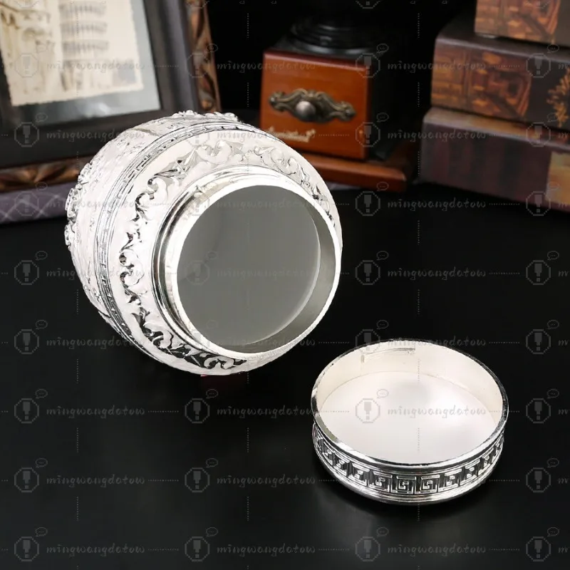 Rose Design Silver White Tea Canister, Large Sealed Moisture-Proof Storage, Decorative Craft view 5