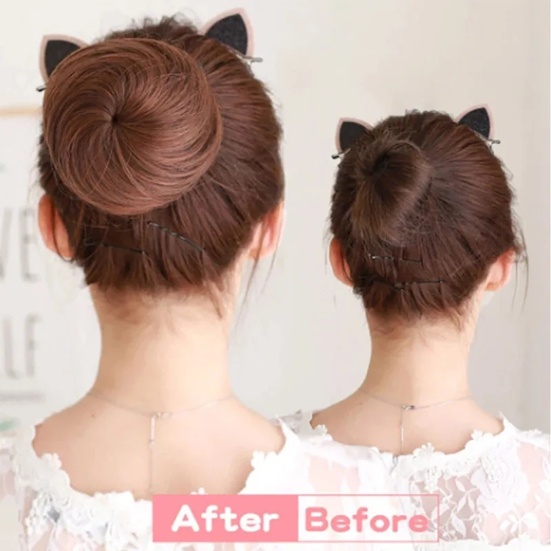 Imagen 5: Extensiones de cabello de moño de melange negro, moño de ballet con cordón, piezas de cabello, peluca sintética para mujer, bollos de pelo de donuts
