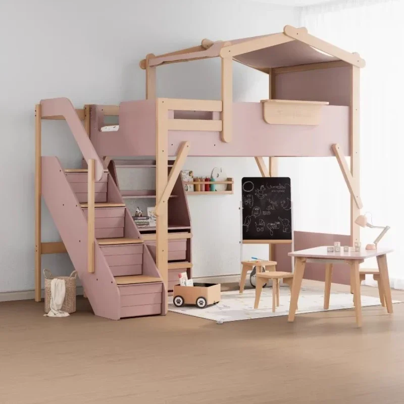 Double-layer upper and lower child and mother bunk beds, high and low beds, all solid wood, go to bed and get off the table