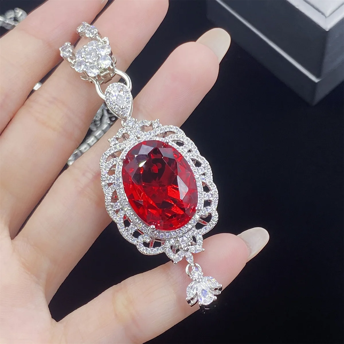 Valuable Lab Ruby Diamond Cross Pendant 925 Sterling Silver Party Wedding Pendants Necklace For Women Bridal Engagement Jewelry