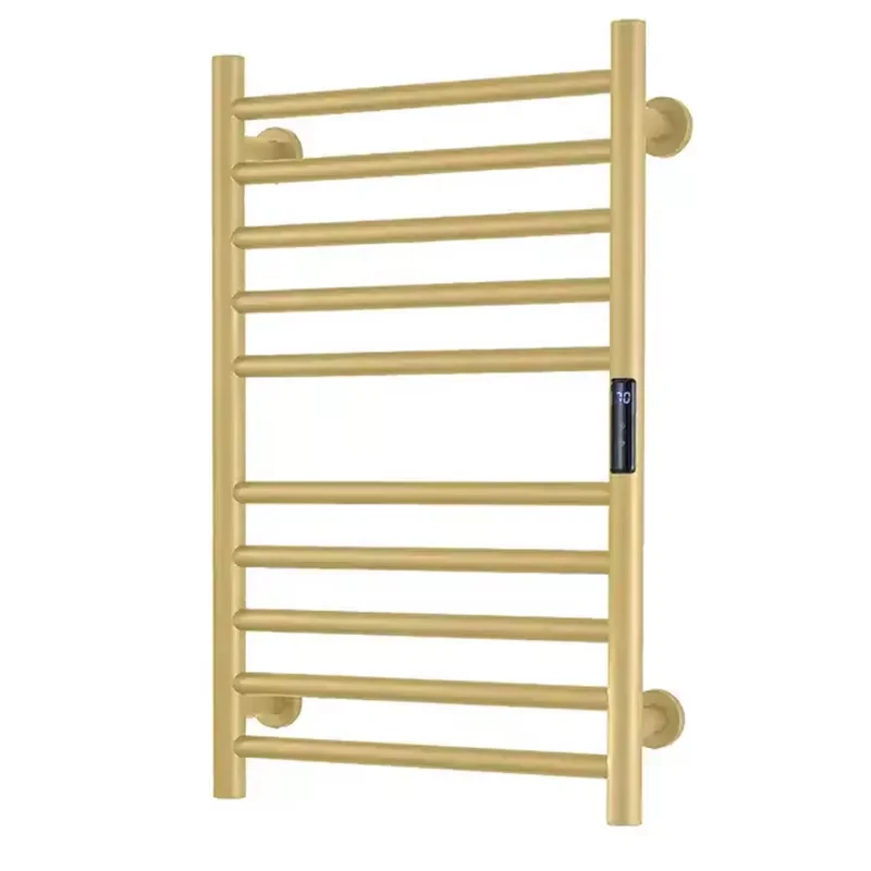 

Brushed Gold Electric Fast Heating Bathroom Heated Towel Rack With 4 Bars Timer And Temperature Display