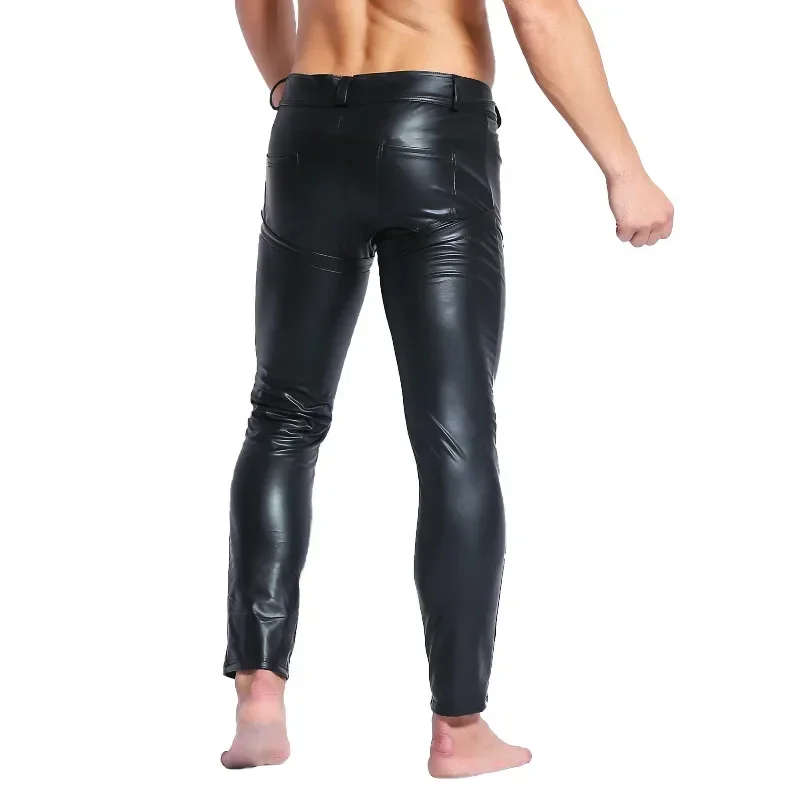 

Мужские брюки из искусственной кожи с эффектом мокрой кожи, готические панк-брюки, для сцены, танцев, клубов, с открытым передом, сексуальные костюмы для выступлений