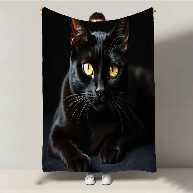 

Black Cat Flannel Blanket - Ultra-Soft | Perfect Gift for Halloween, Thanksgiving, Christmas, Pet Lovers