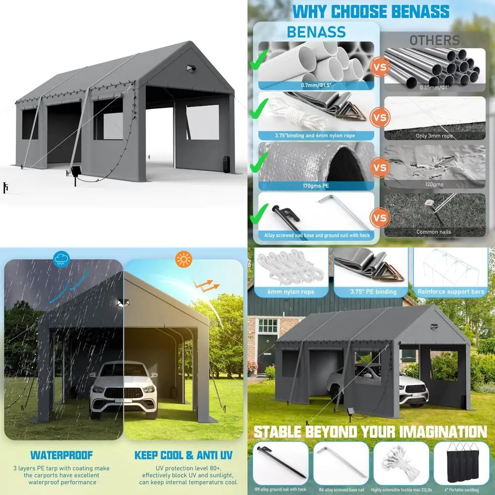 

Сверхмощный портативный карман с подвижной молнией и боковыми дверями, серый, навес для карспорта 10x20 с боковыми стенками для уличного автомобиля Pr