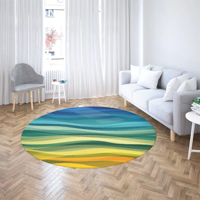 Soft Anti-slip Washable Circular Mat Multicolor Marble Texture Carpet For Living Room Bedroom Makeup Vanity Home Decor Mat
