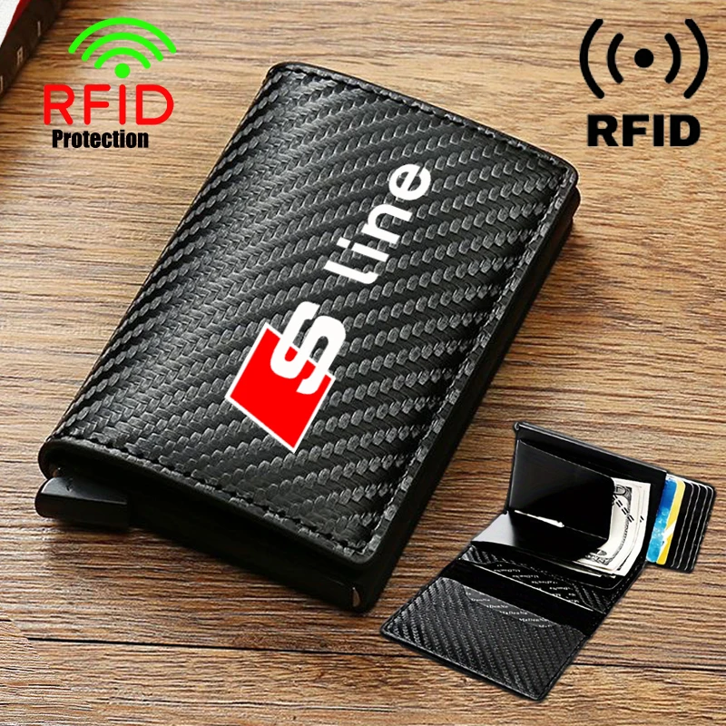 Anti Thief Rfid Credit Card Carbon Fiber Leather PU Men Wallet Gifts For Audi S Line S4 S3 S5 S8 S7 S6 RS 4 A6L A4L Q3 A3 Q7 A5 