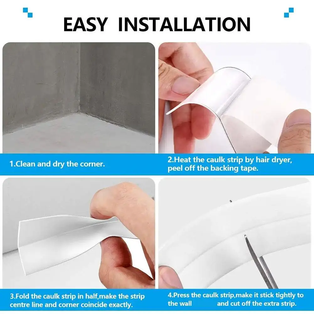 욕실, 화장실, 주방용 PVC 실링 스트립 테이프 1롤, 코킹 테이프, 자가 접착 방수 벽 스티커, 곰팡이 방지 테이프