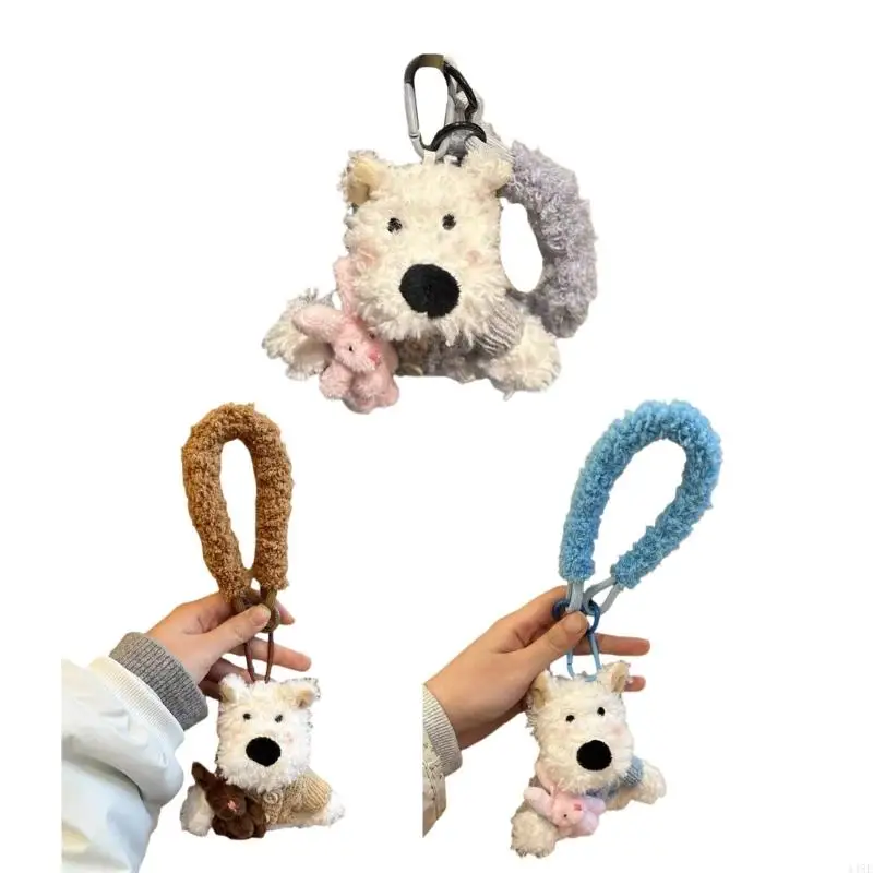 448E Stylish Westie Dog Plush Bag Decoration Scrawl Dog Keychain Charm for Pet Lovers