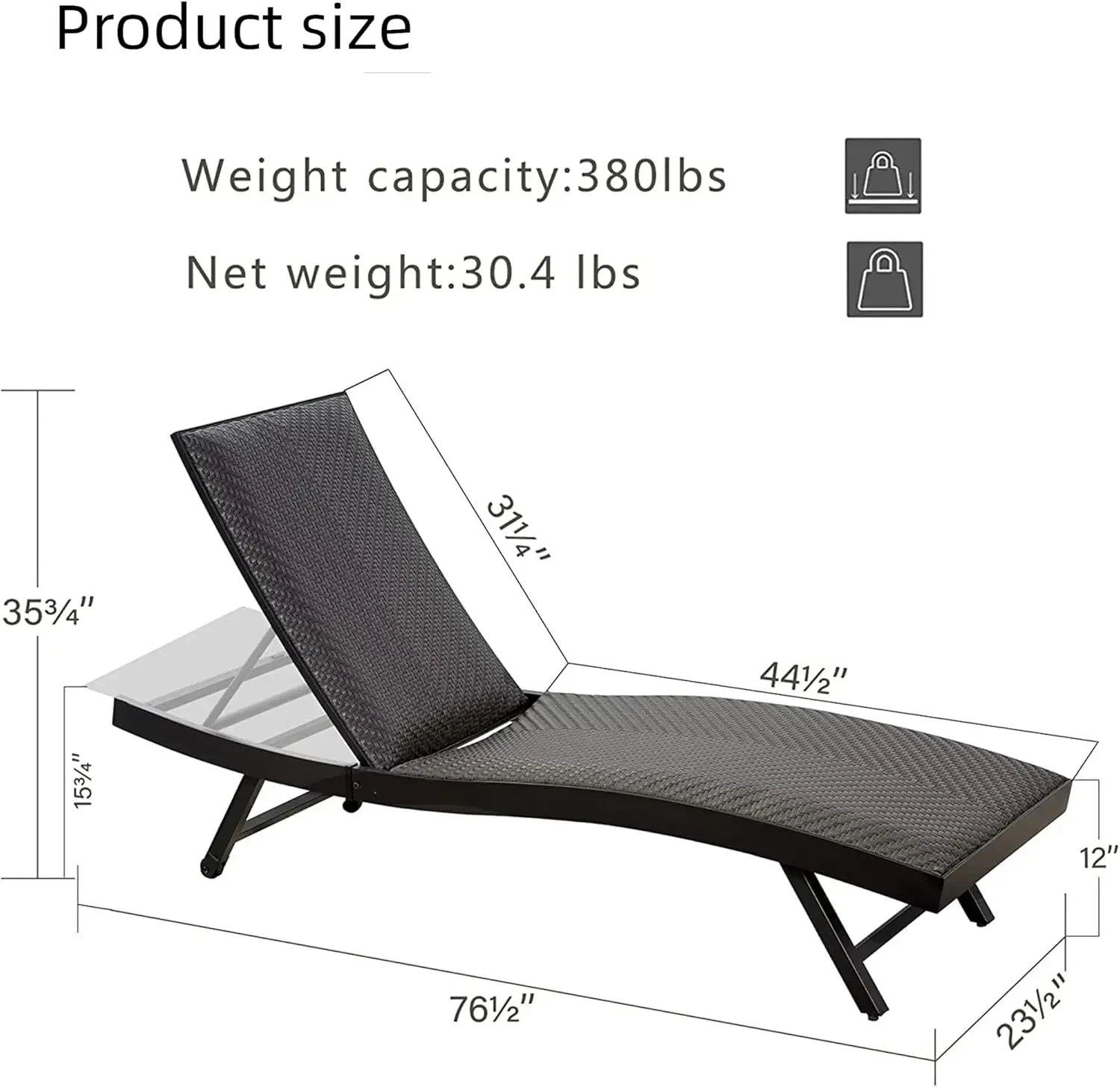 Outdoor Pe Wicker Chaise Lounge, Patio Reclining Chair With Quick Dry Foam, Tanning Chair With Adjustable Backrest&Rolling