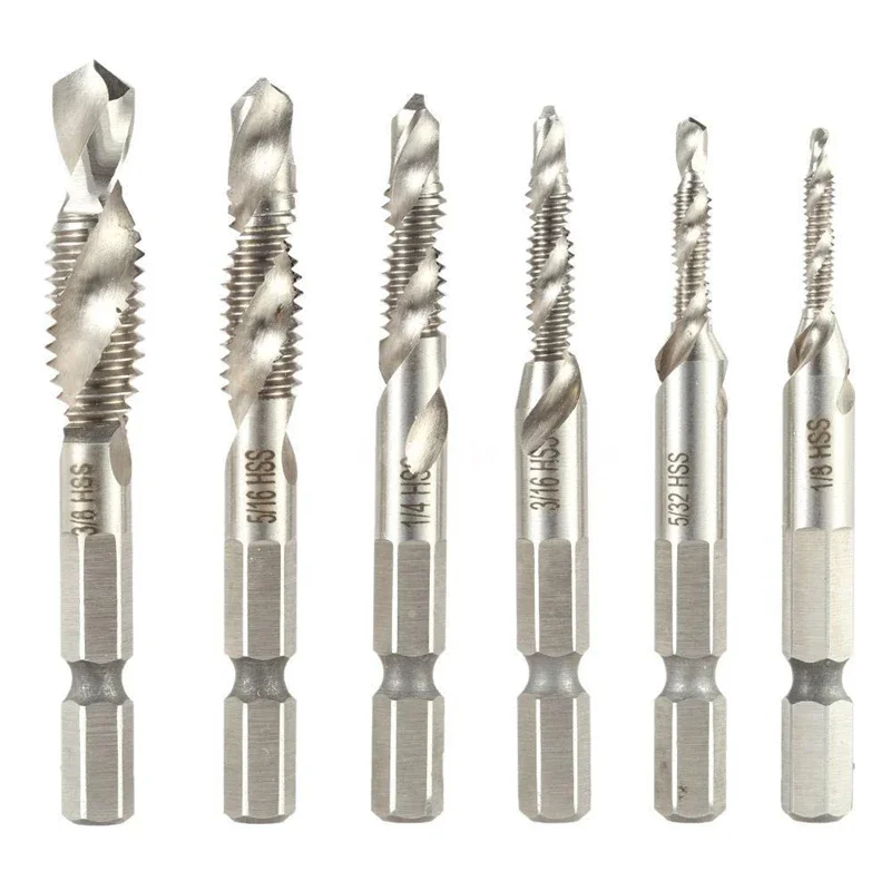 

Krachtige 6Pcs M3-M10 Titanium Combination Drill Tap Bit Countersink Hex Shank HSS Drill