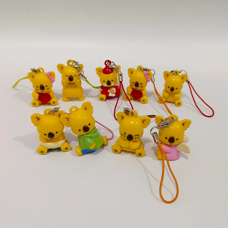 노란색 아기 곰 코알라 곰 애니메이션 솔리드 PVC 그림 Kawaii 귀여운 모델 인형 전화 매력 장식 장난감 소장품 아이를위한 선물