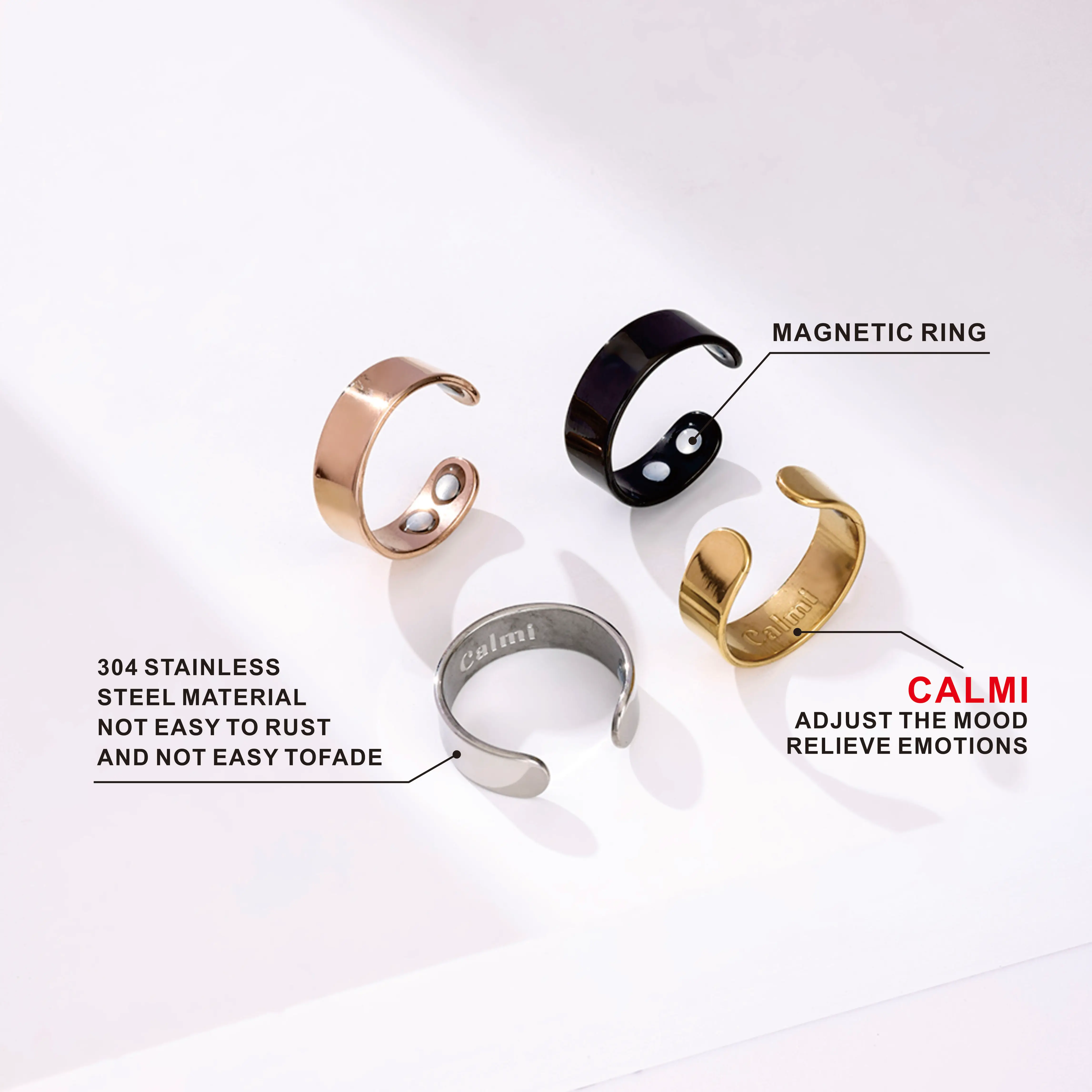 Huayue Cross-border New Stainless Steel Magnetic Ring, Magnetic Open Anti-snoring Ring, Double Magnetic Health Fashion Jewelry