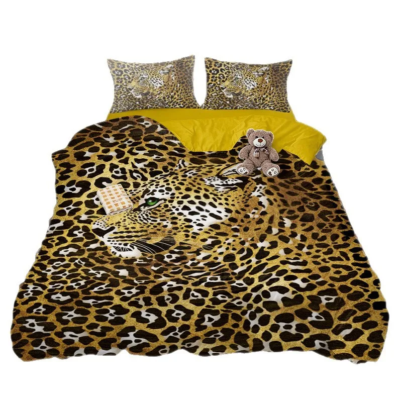 

New style leopard print Bedding Set Wild animal leopard parrot zebra Duvet Cover Pillowcase,bedroom decoration Single/Double