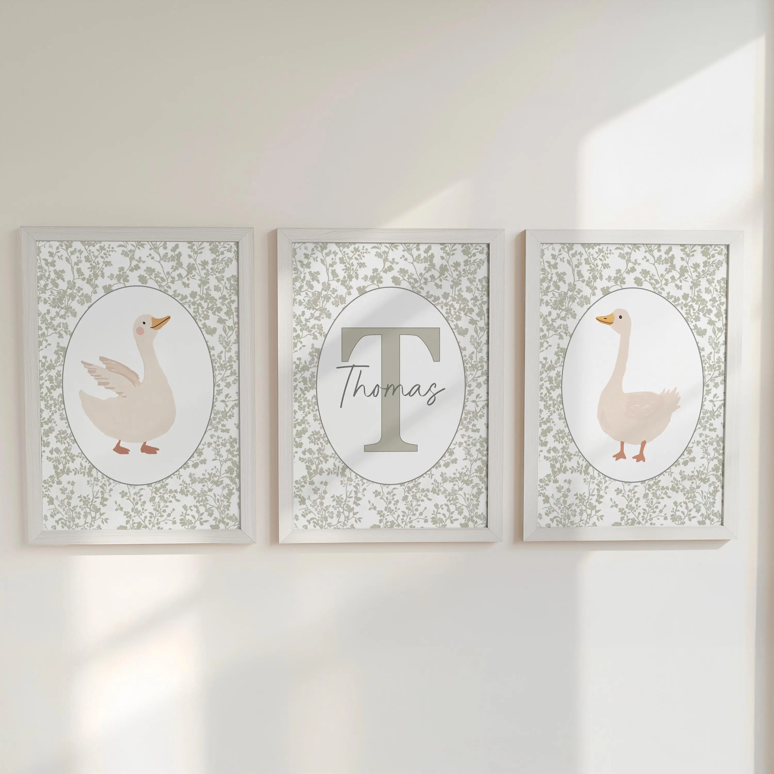 أوزة مجموعة مكونة من 3 مطبوعات خمر تولي اسم مخصص المشارك حكيم الأخضر ديكور مؤطرة جدار الفن هدية لغرفة نوم الحضانة