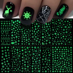 1Pcs Luminous Christmas Snowflakes Nail Art Stickers 8*10cm Glow In The Dark Xmas Decal 3D Snowflake New Year Manicure Slider