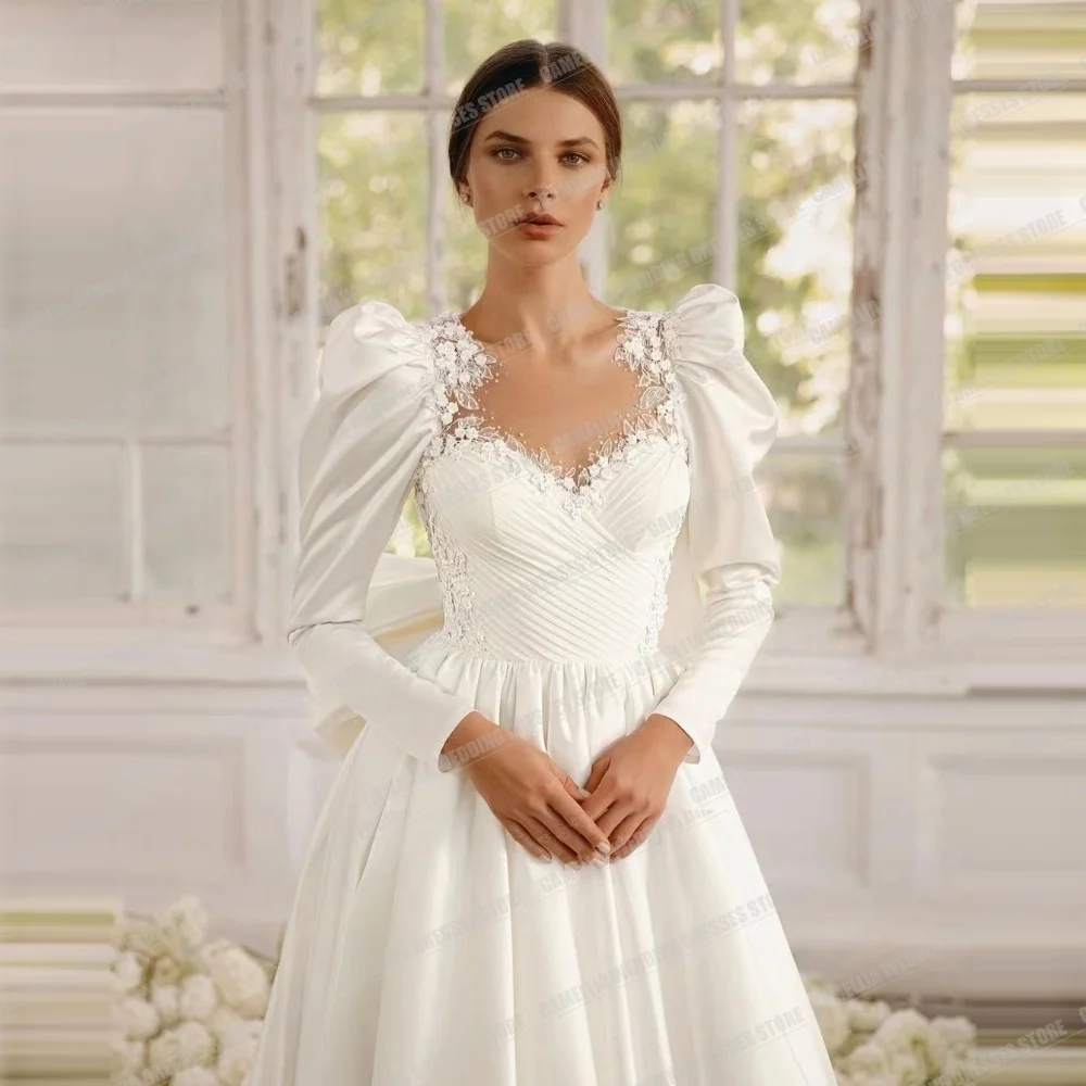 Magnifico Glitter Sweetheart abiti da sposa per le donne una linea 2024 Sexy elegante manica lunga in raso abiti da sposa abiti da sposa