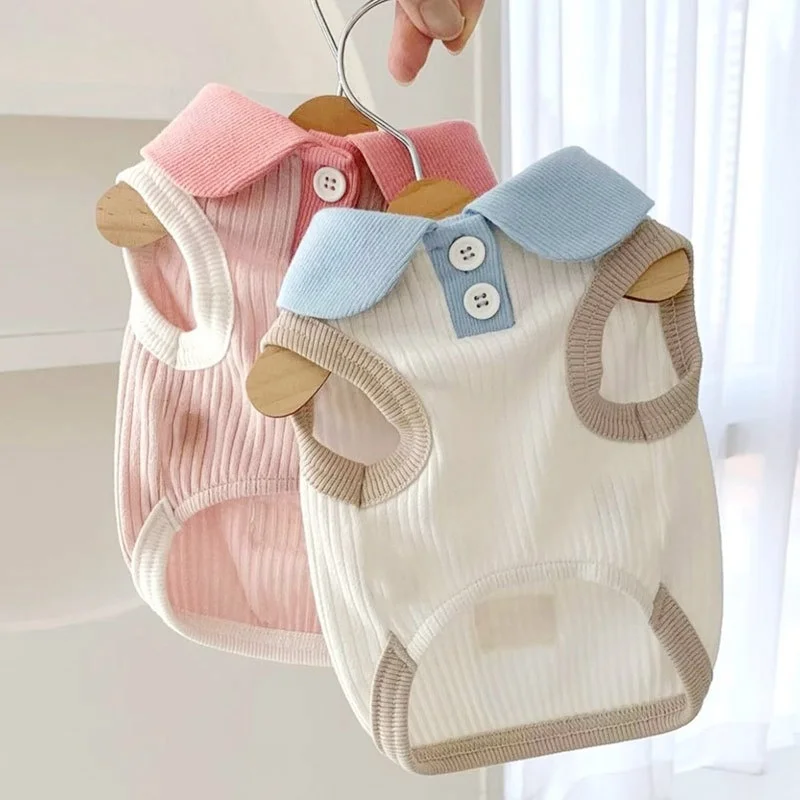 

Летняя дышащая футболка-поло для собак, модная одежда для щенков, милый однотонный жилет для кошек, мягкие костюмы для питомцев, одежда для собак породы чихуахуа