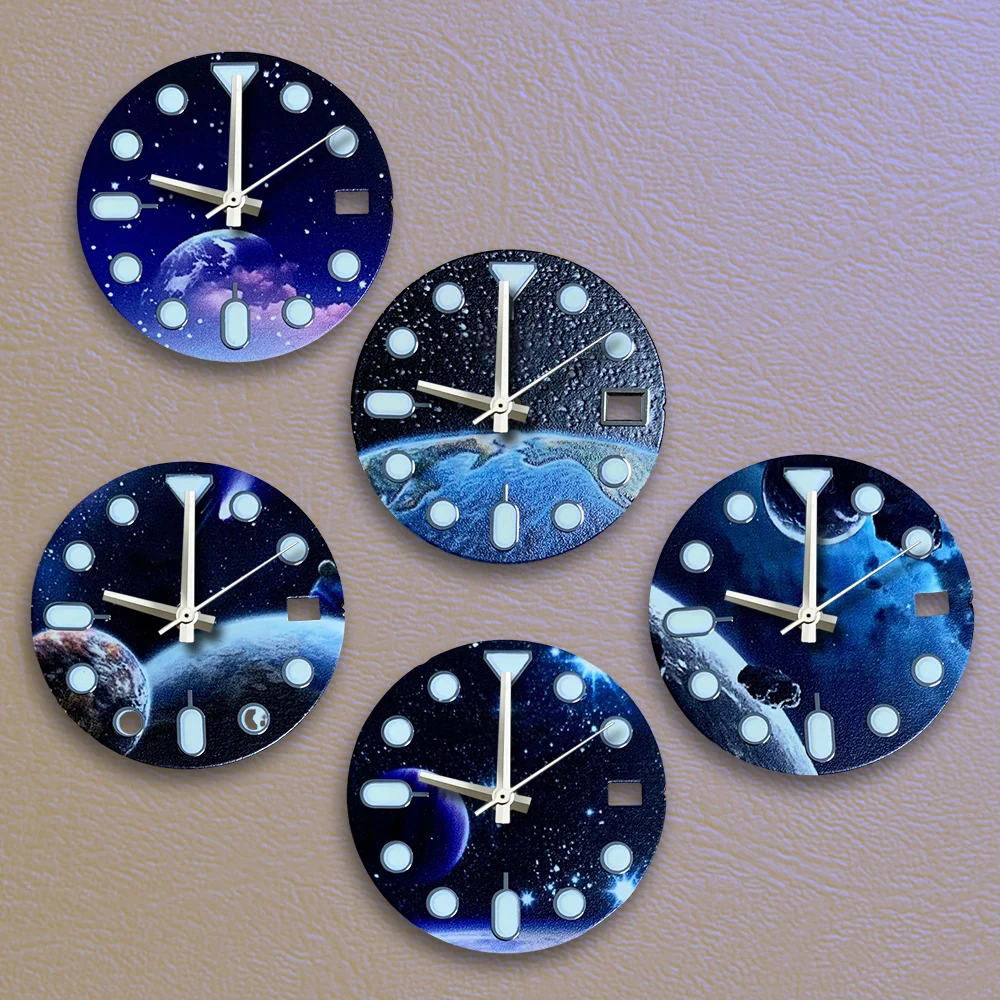 Best sellers 28.5mm S Logo Starry sky color changing dial Green Noctilucentnt Fit NH35 Movement Watch Modification Accessories