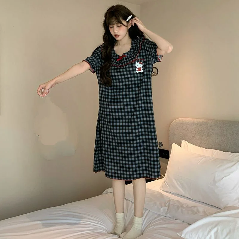 Girls Simple Casual Short-Sleeved Home Wear Dress Summer New Women's Nightgown Soft and Comfortable Women's Sweet Nightgown