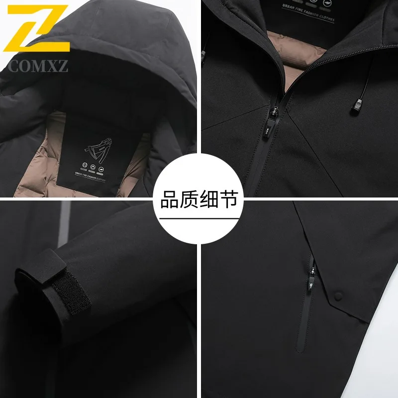 COMXZ Mens Down Jacket Premium Outdoor Camping Thickened Warm Filler Down Leisure Self-cultivation Autumn Winter Windbreaker