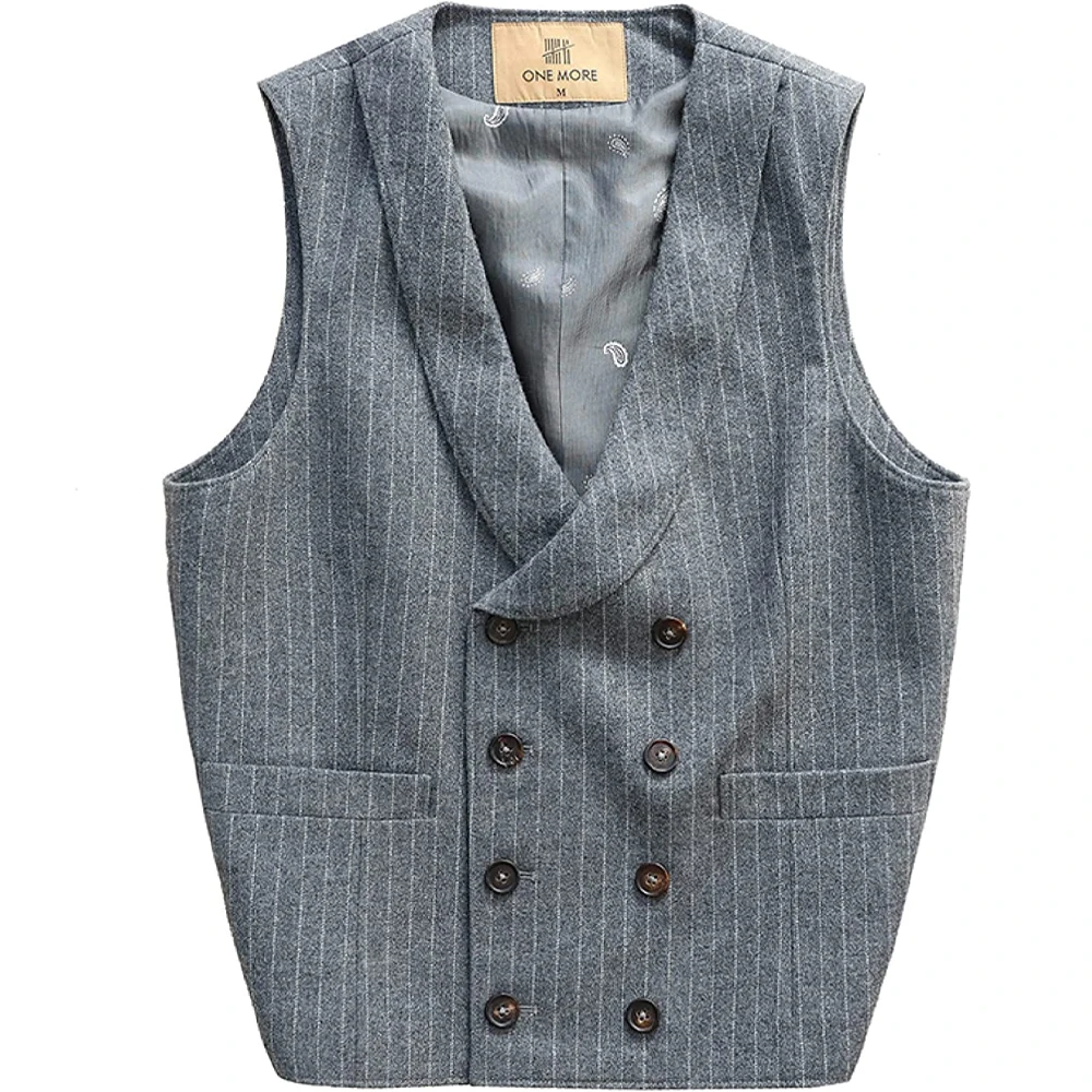 

2023 New Men's Double-breasted Vest Stripe Slim Fit Casual Sleeveless Jacket with Pockets Men's Clothes