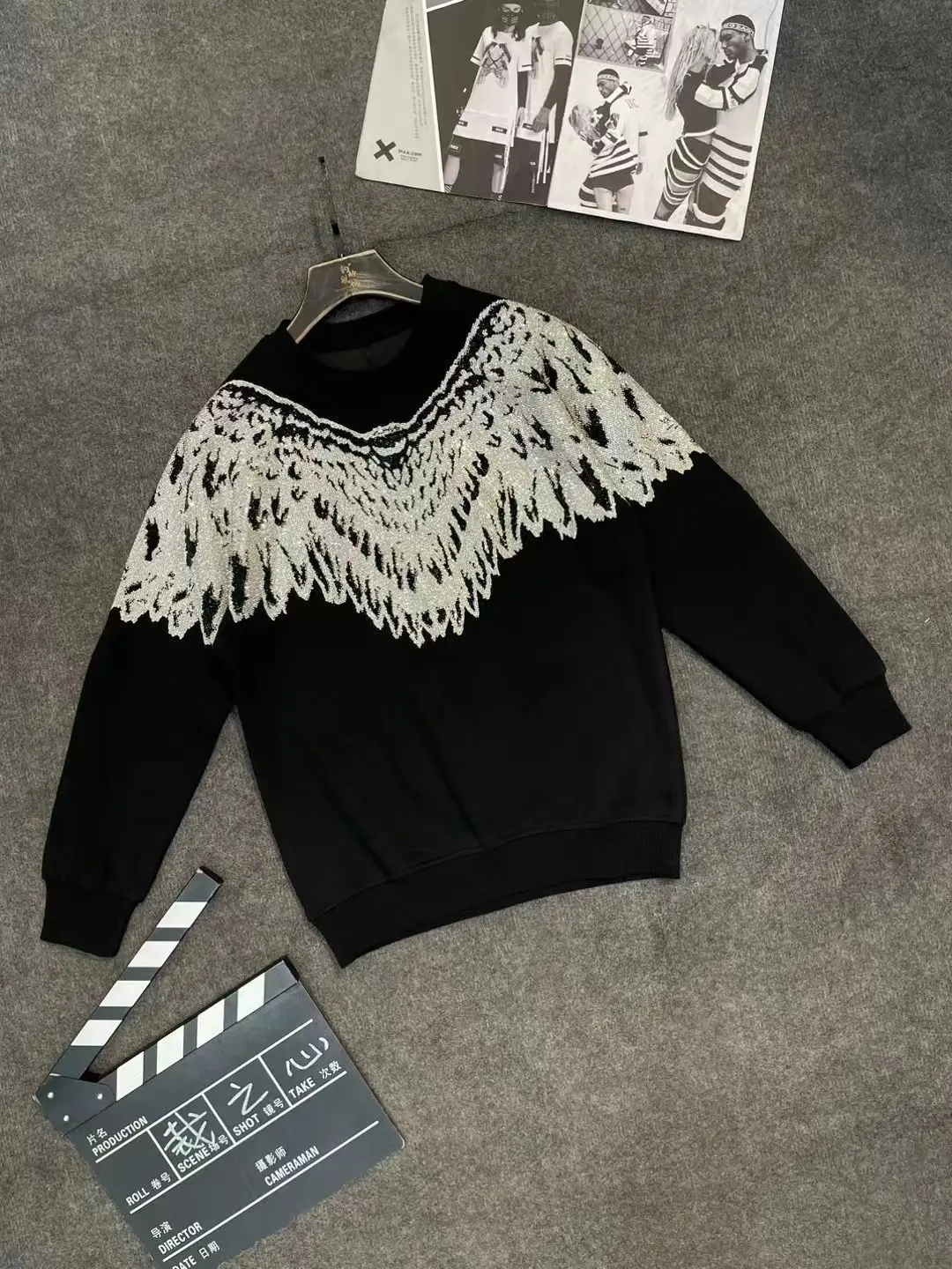 2025 Spring and Autumn New Loose Casual Fashion Trend Pullover Heavy Rhinestone Long Sleeve Crew Neck Sweatshirt for Men