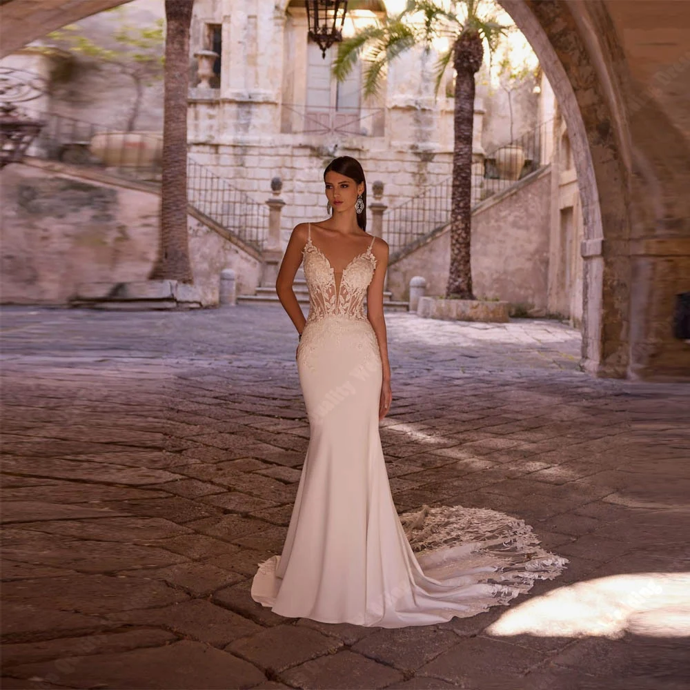 Robe de Mariée Sirène Sexy en Dentelle Imprimée pour Femme, Dos aux, Banquet de Fiançailles, 2024