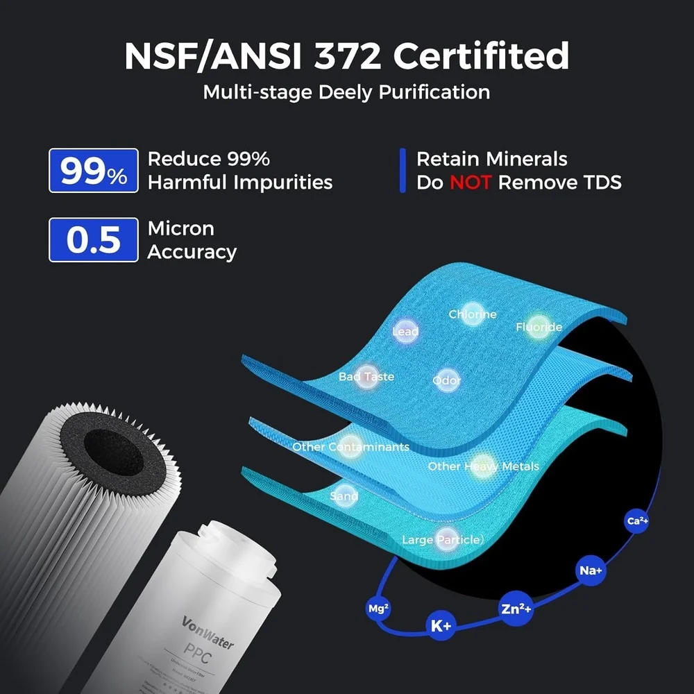 Under Sink Water Filter System 18000 Gallons Direct Connect 1/2 inch Kitchen Faucet Filtration Filters Odor Reduction Fast Flow