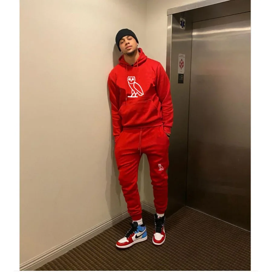 Trend high quality casual long sleeve red autumn autumn coat ordinary sweatpants hoodie set