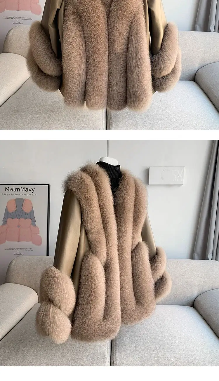 Whole Skin Fox Fur Grass Women's Mid length 2023 New Fur Integrated Sheep Skin White Duck Down Down Coat Winter