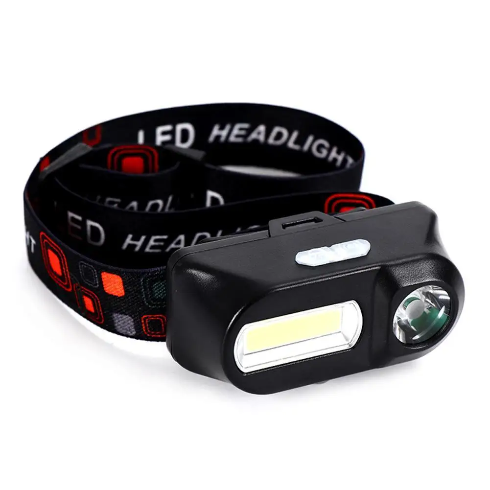 Portable XPE+COB Headlamp Dual Light Source USB Rechargeable Use 18650 Battery Outdoor Camping Fishing Headlight