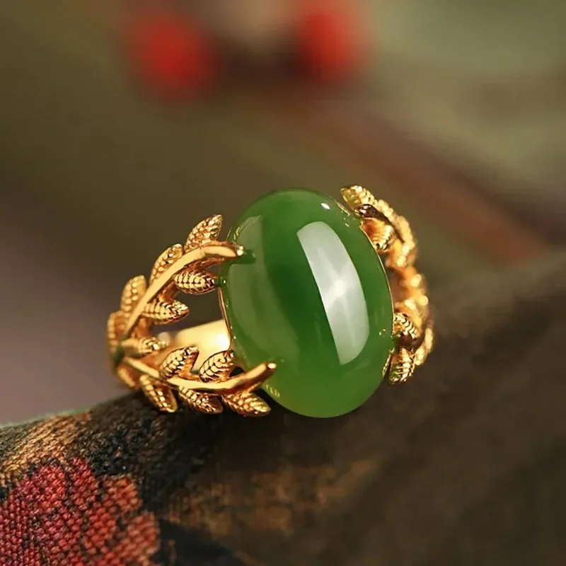 تقليد الطبيعية Hetian النحاس اليشم خواتم اكسسوارات مجوهرات هدايا للنساء التعويذات 18K مجوهرات مطلية بالذهب كولزكو Жénško