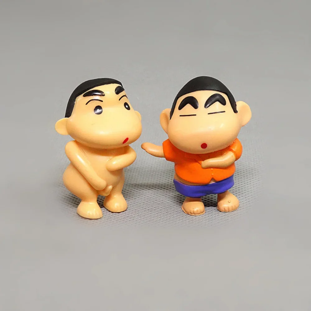 Bandai Crayon Shin-Chan Anime Figures Japanese Set of 10 Fishing Puppy Kawaii Mini Size Suit Figurines Collectibles Gifts