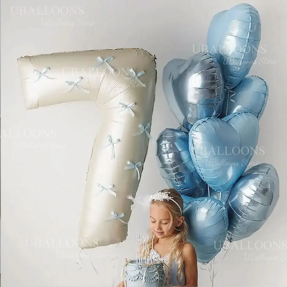 32-Zoll-Creme-Zahlenballon mit blauen Schleifen, 1, 2, 3, 4, 5, 6, 7, 8, 9, babyblaue Schleife, beige Zahlenballons für Geburtstags-Babyparty-Dekoration – Detail 7