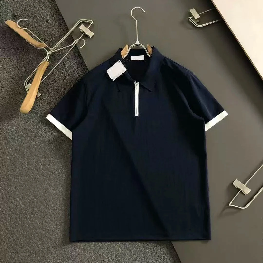 Italian linen-blend BC contrasting lapel polo shirt