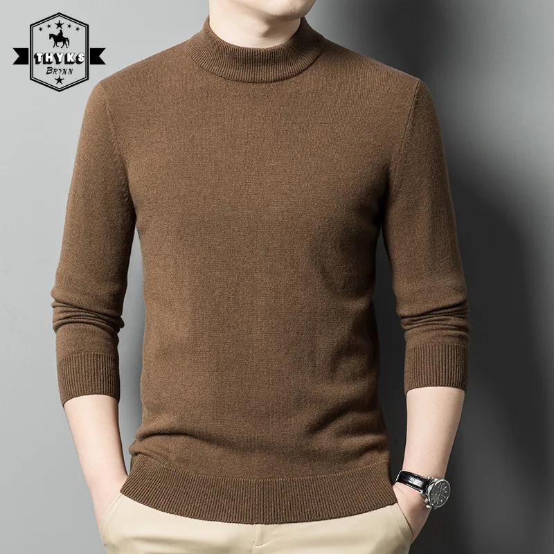 

Men's Thick 100% Wool Knitted Pullover Comfortable Warm Fashion Classics Slim Knitwear Male Winter Solid Knitted Casual Sweater