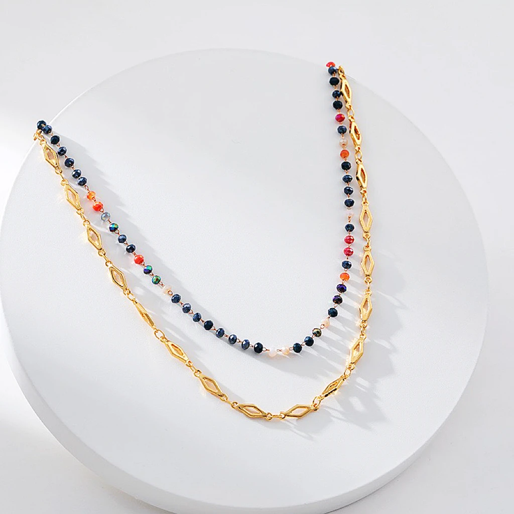 

PRISCA | Women Colorful Beads Double Necklace Korean Fashion Copper Bohemian Chic Jewelry Stylish Wholesale