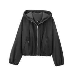 2024 RARF Autumn New Style European and American Fashion Technology Fabric Drawstring Zipper Hooded Jacket Coat