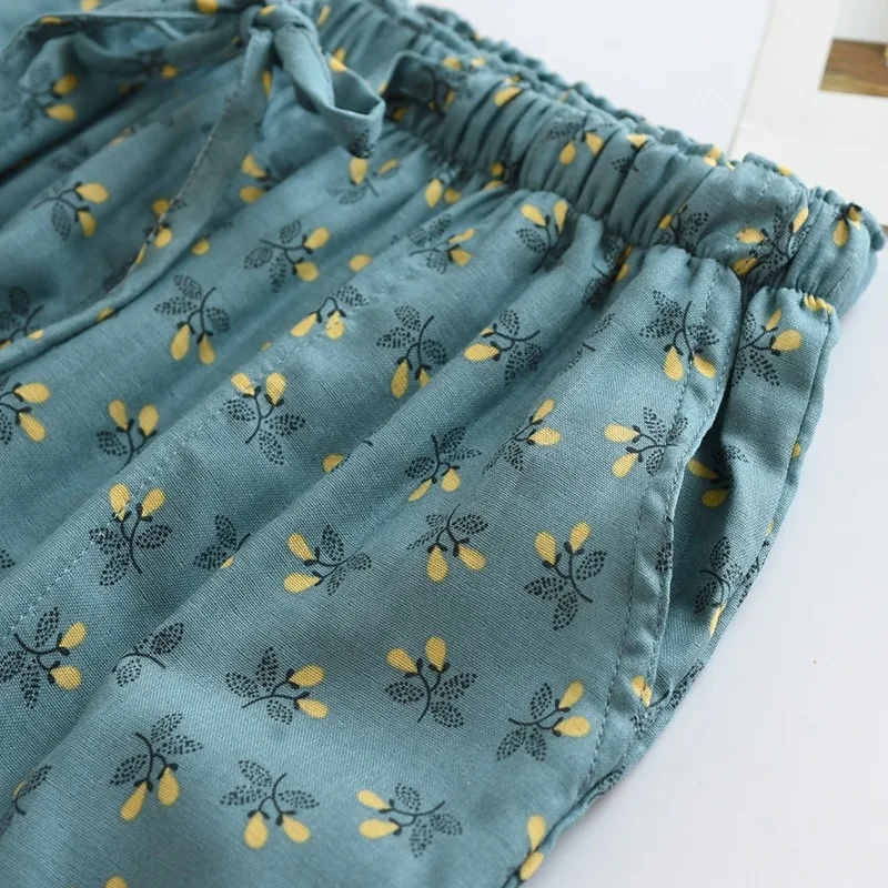 Pantalones de pijama finos con estampado Floral para mujer, pantalones de algodón para el hogar, ropa de habitación para dormir, primavera y otoño